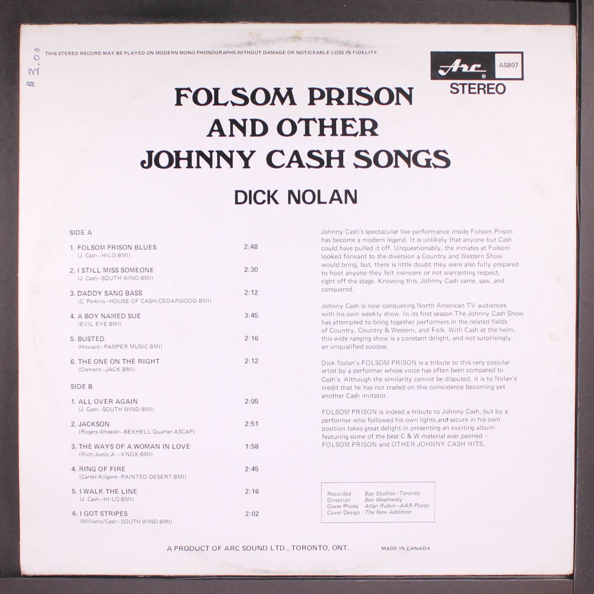 folsom prison and other johnny cash songs by DICK NOLAN