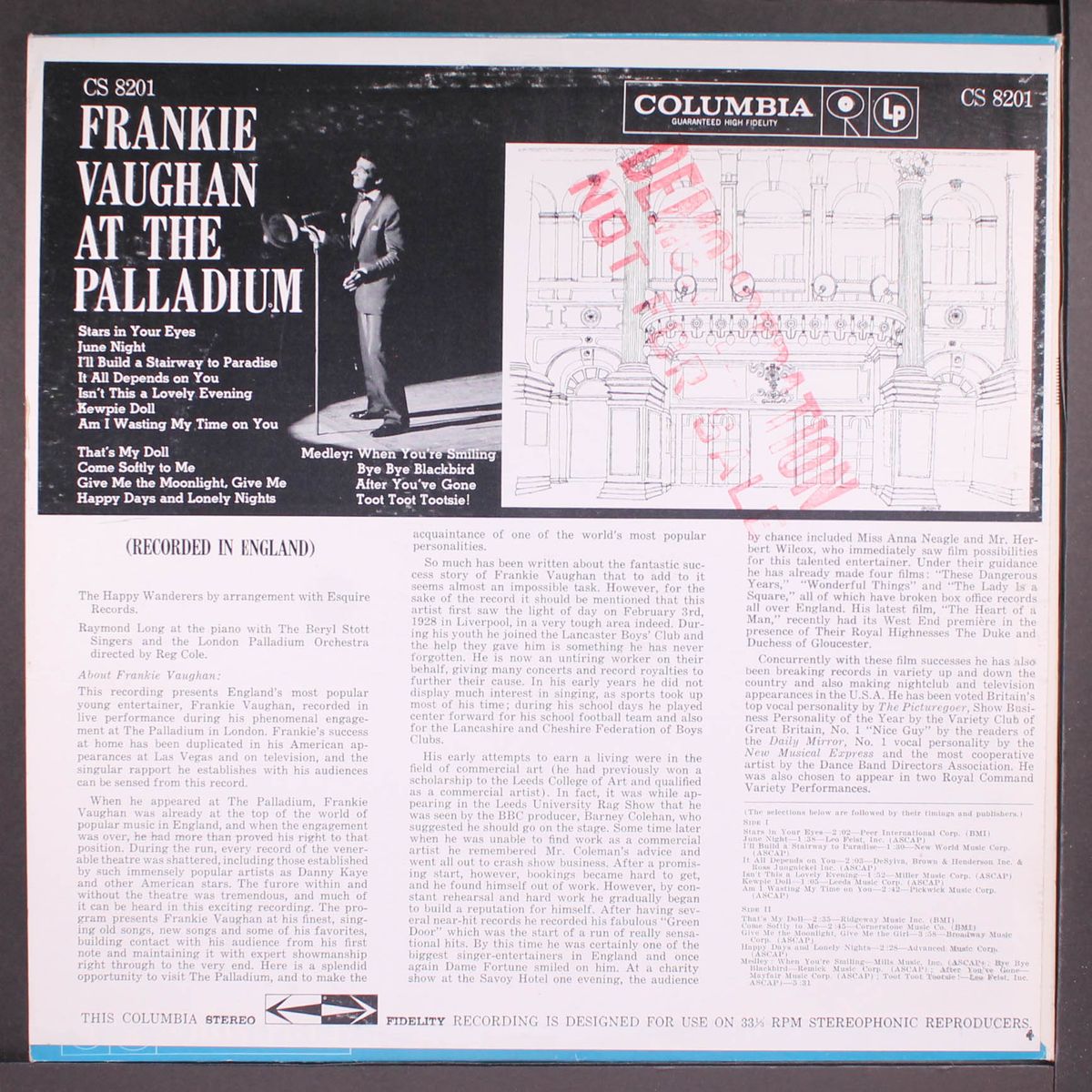 at the palladium by FRANKIE VAUGHAN
