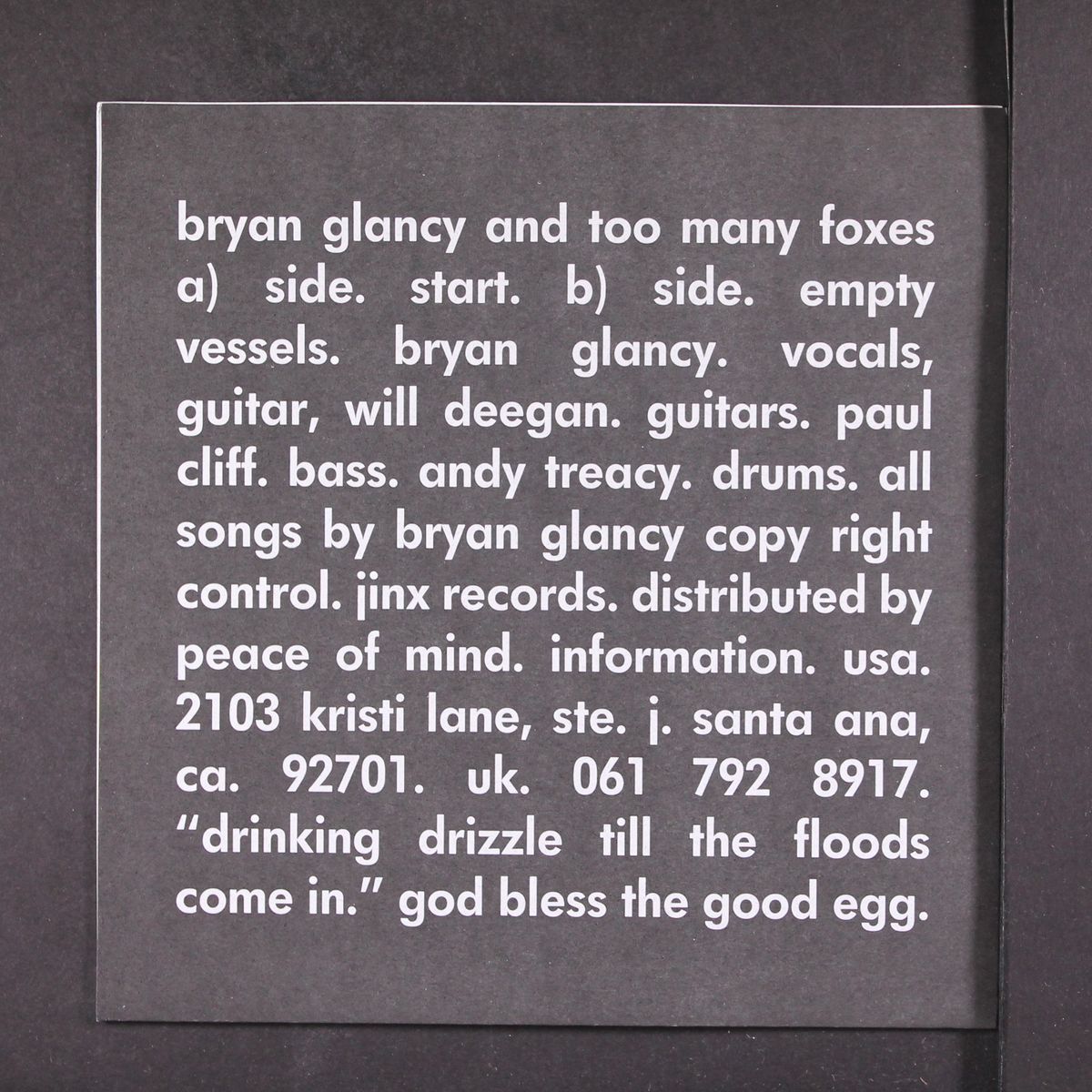 start / empty vessels by BRYAN GLANCY & TOO MANY FOXES