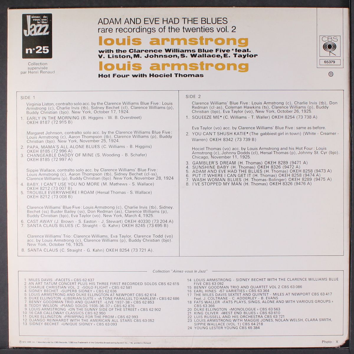 adam and eve had the blues: rare recording of the 20's vol. 2 by LOUIS ARMSTRONG