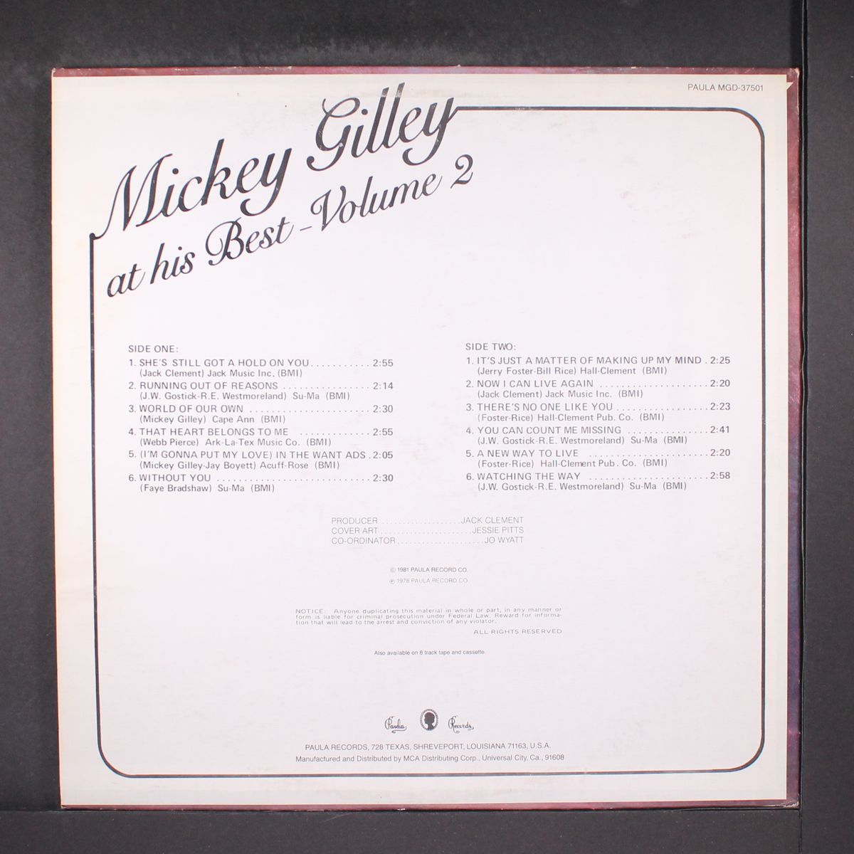"at his best, vol 2" by MICKEY GILLEY