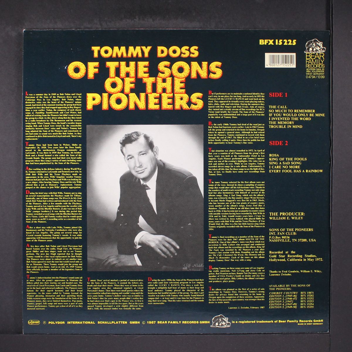 of the sons of the pioneers by TOMMY DOSS