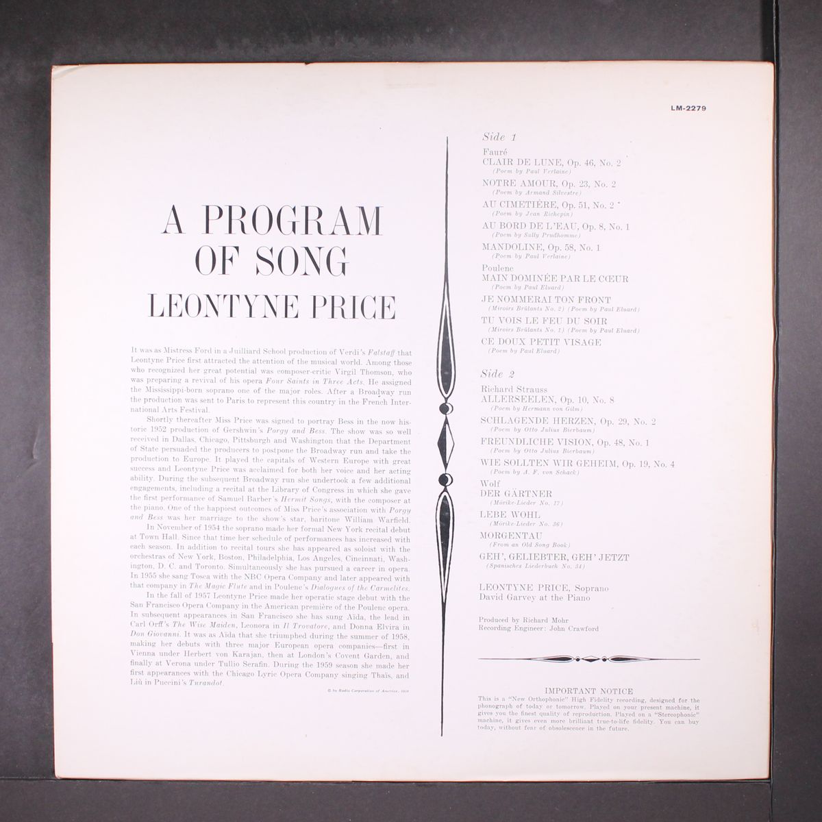 a program of song by LEONTYNE PRICE
