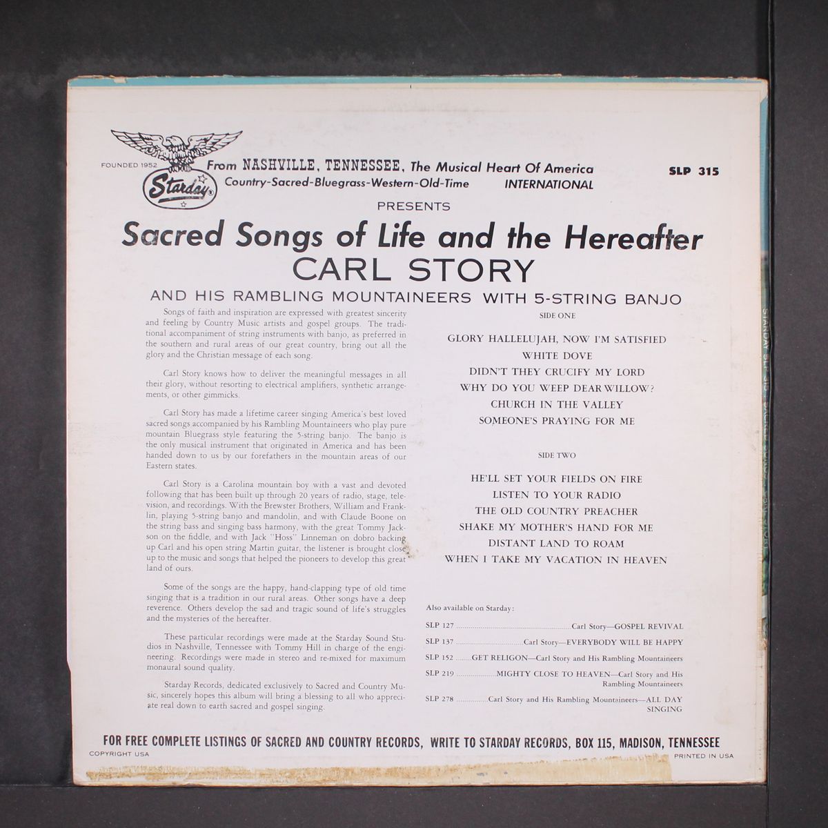 sacred songs of life and the hereafter by CARL STORY