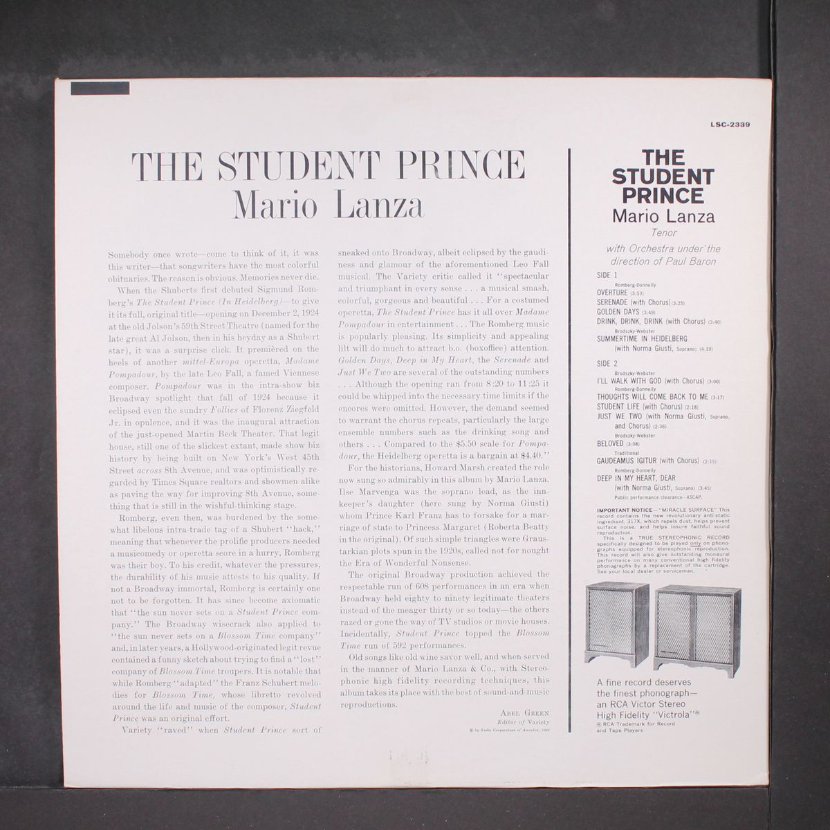 the student prince by MARIO LANZA