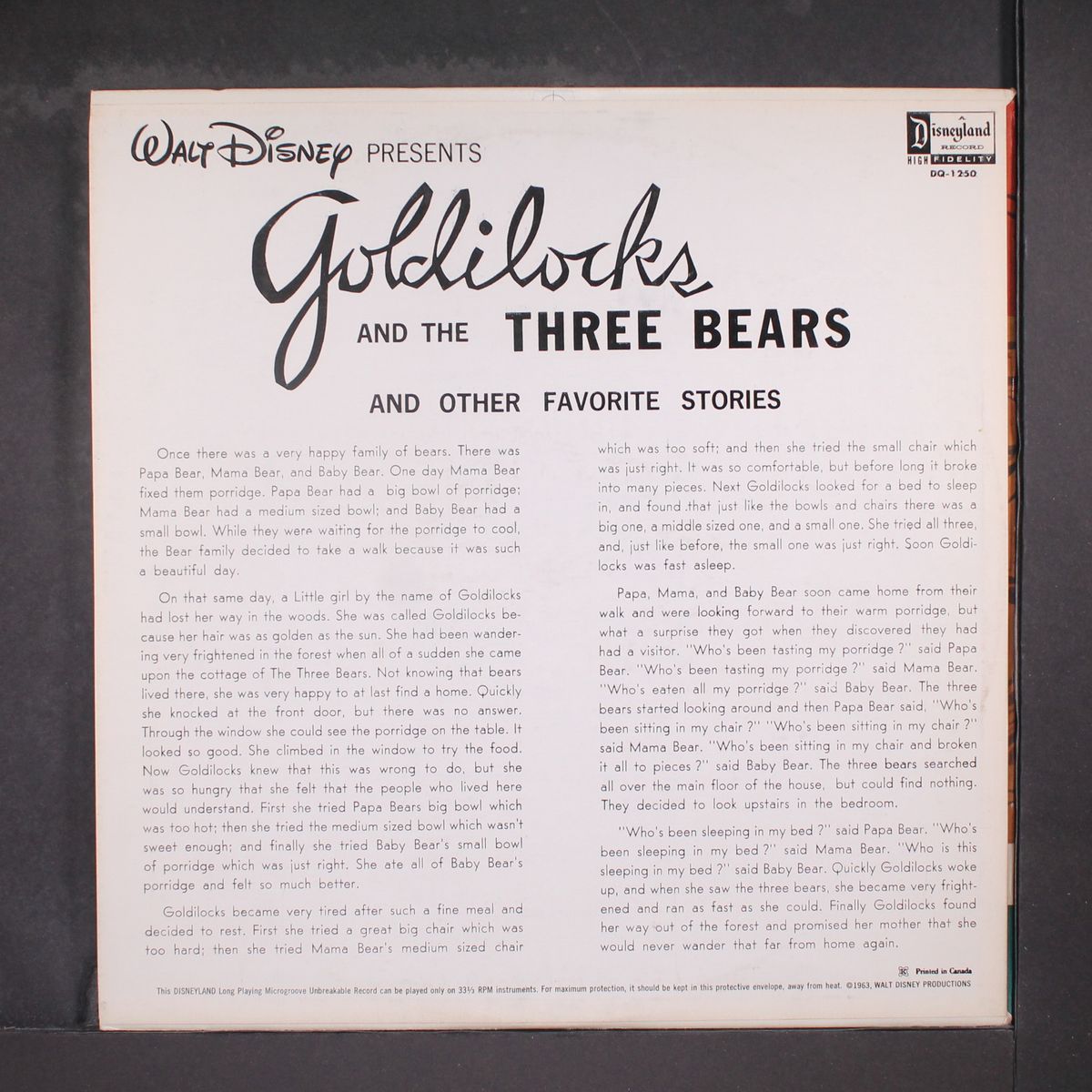 goldilocks & the three bears by WALT DISNEY PRESENTS