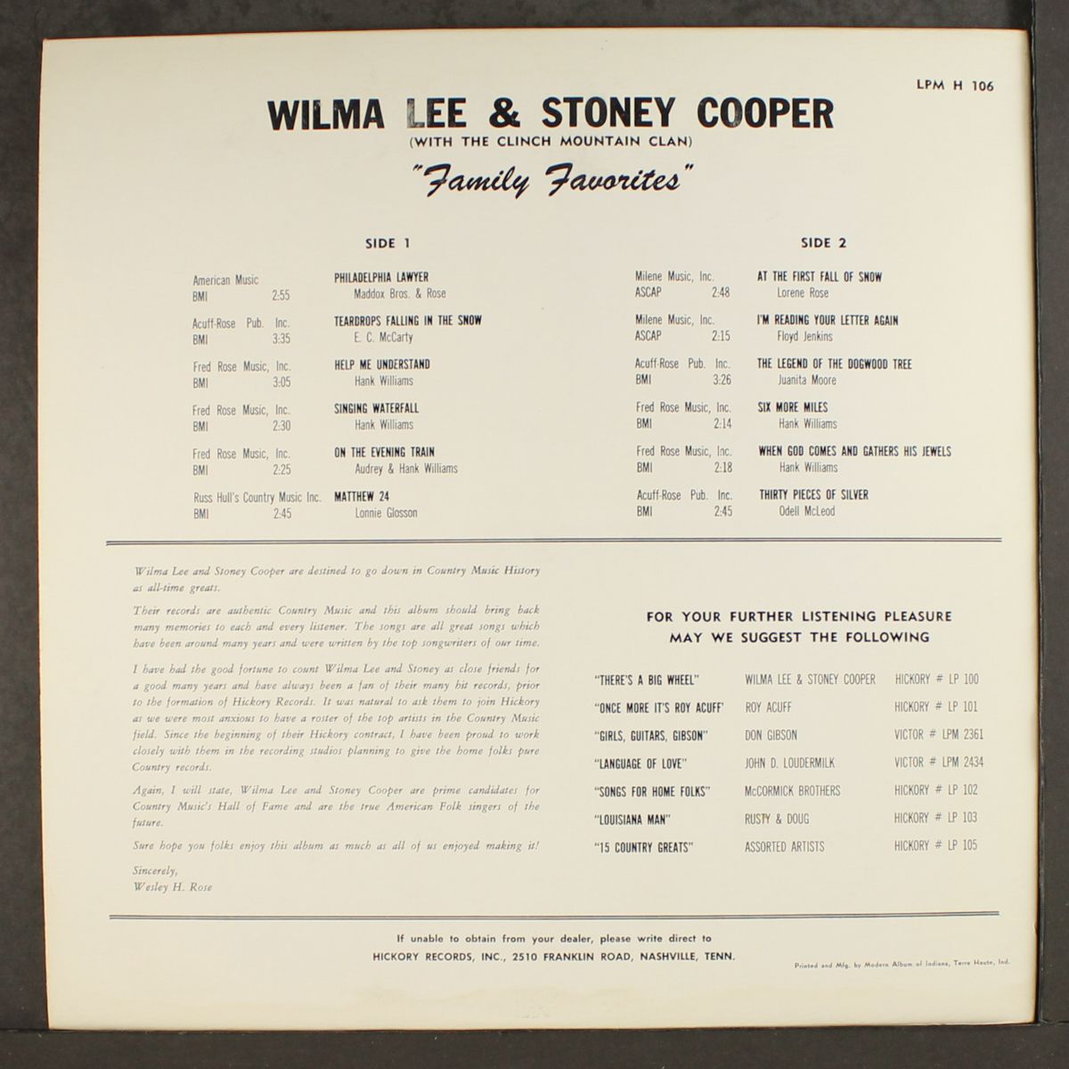 family favorites by WILMA LEE & STONEY COOPER