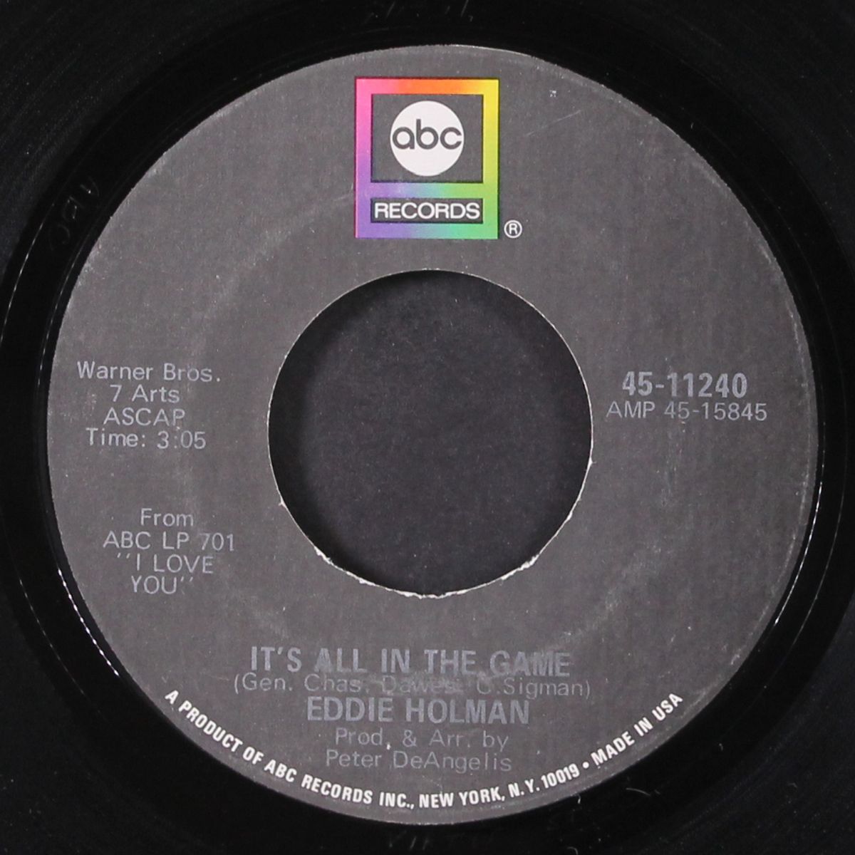 hey there lonely girl / it's all in the game by EDDIE HOLMAN