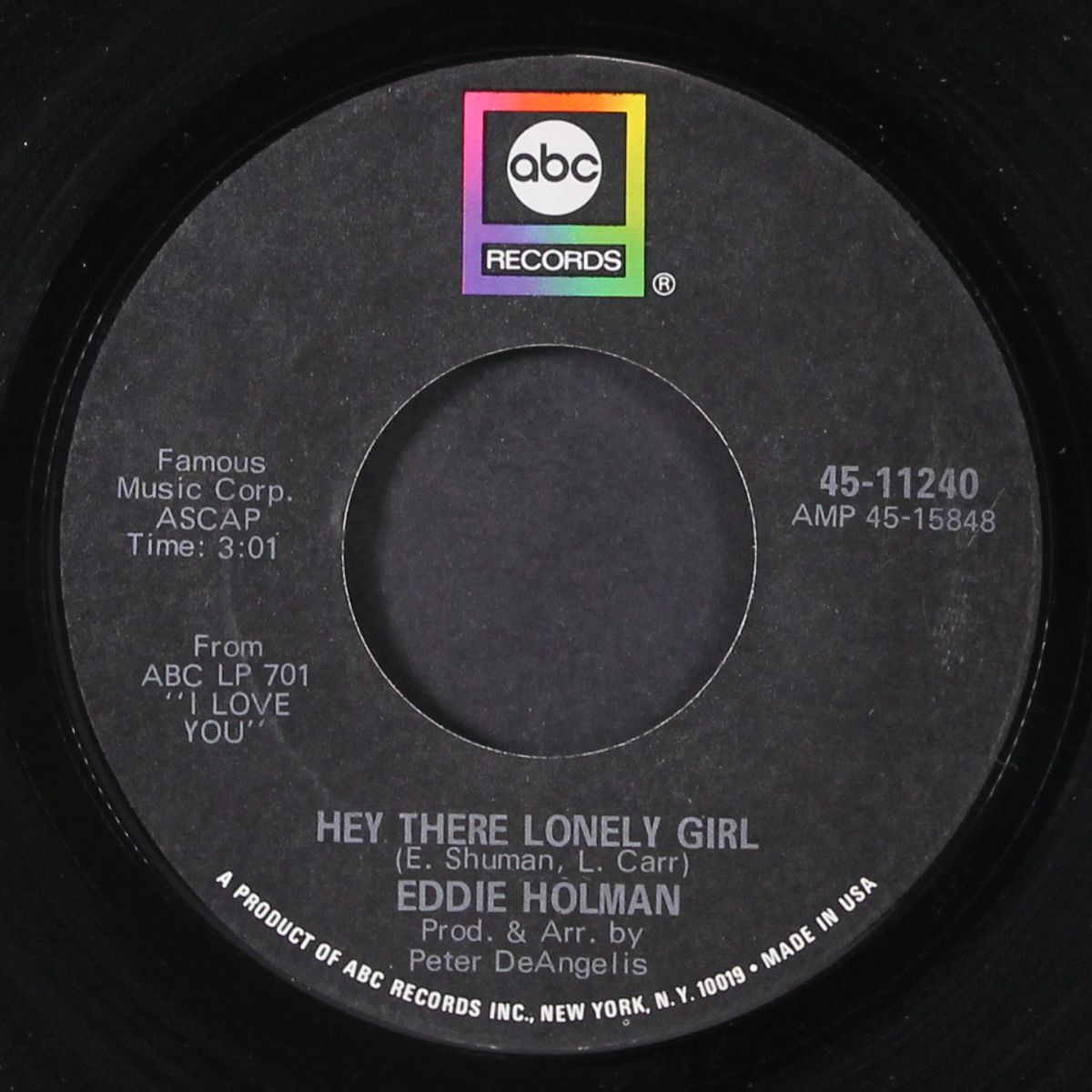hey there lonely girl / it's all in the game by EDDIE HOLMAN