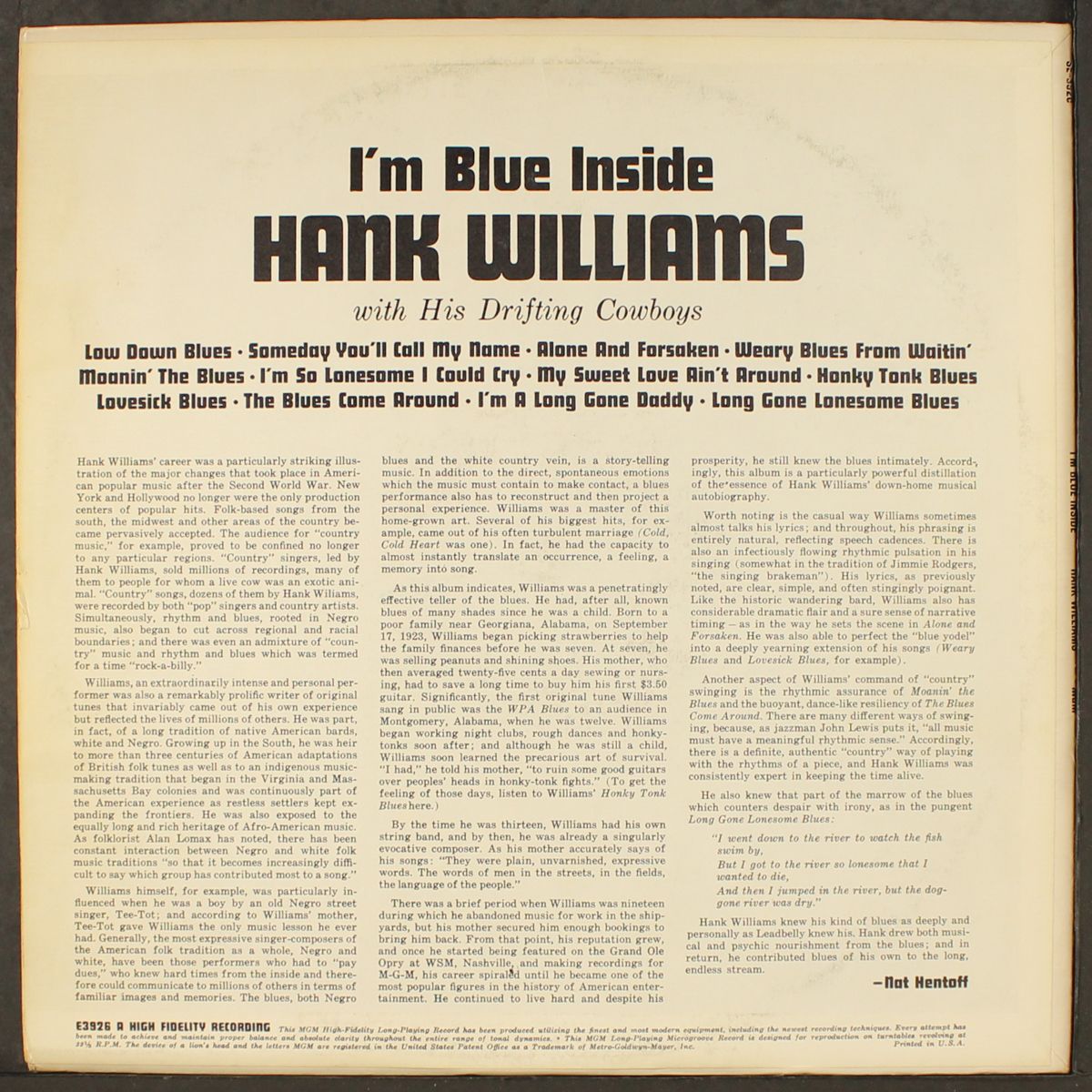 i'm blue inside by HANK WILLIAMS