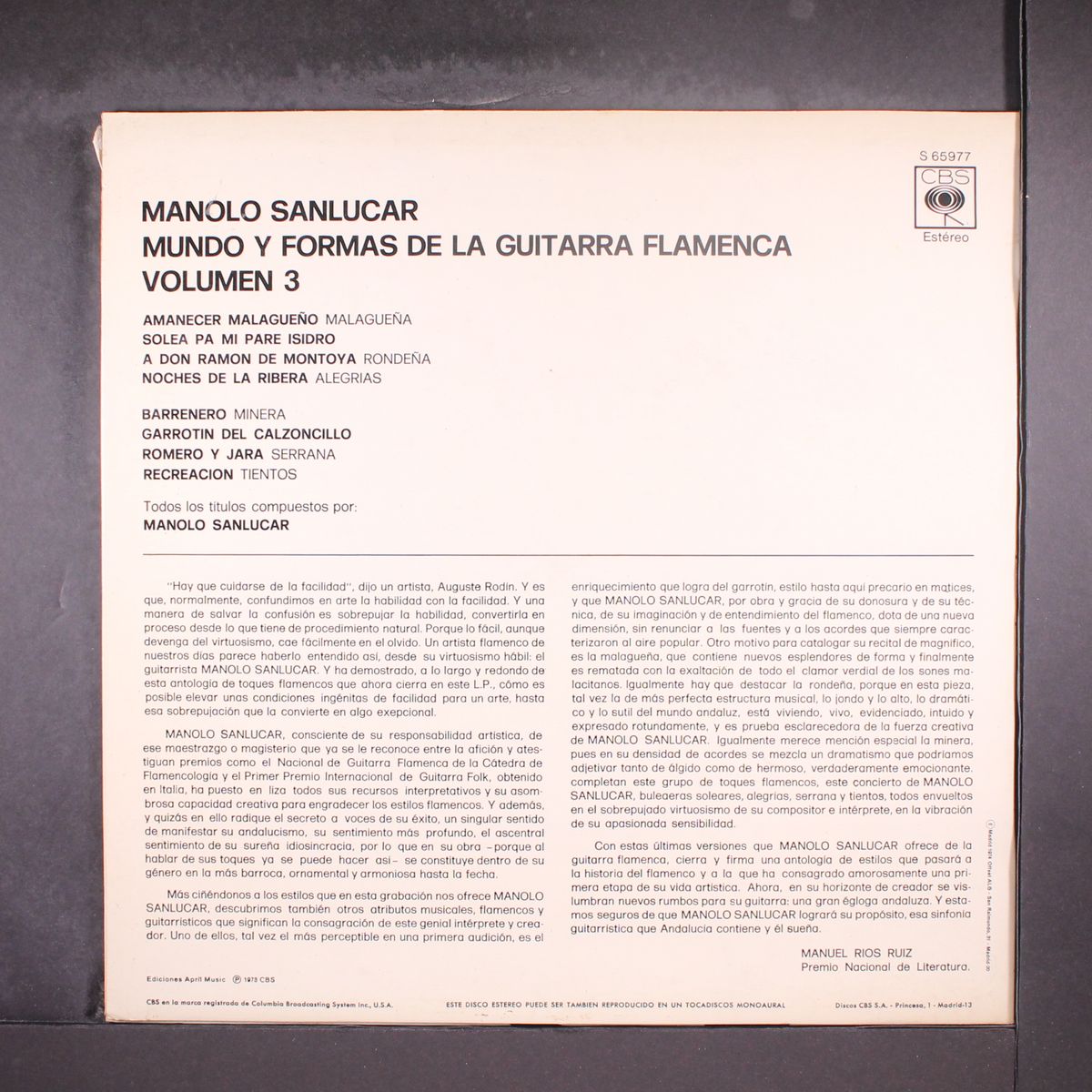 mundo y formas de la guitarra flamenca, vol. 3 by MANOLO SANLUCAR