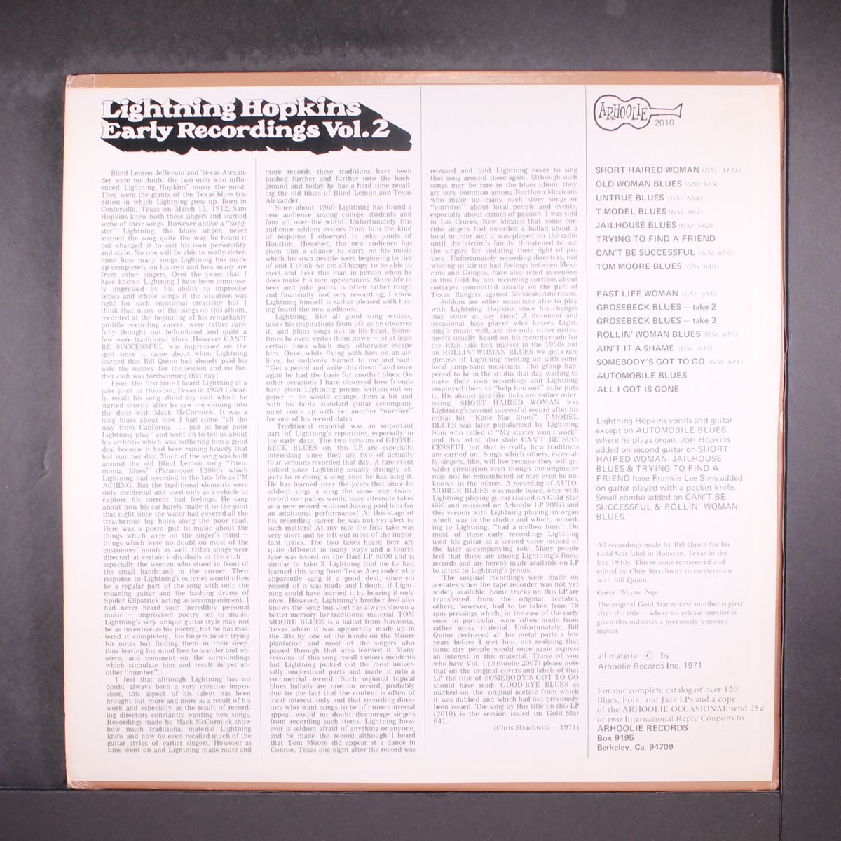 early recordings, vol. 2 by LIGHTNIN' HOPKINS