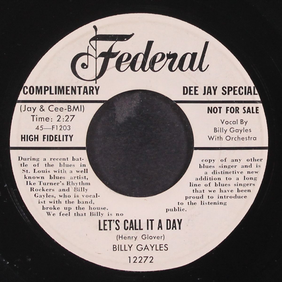 take your fine frame home / let's call it a day by BILLY GAYLES
