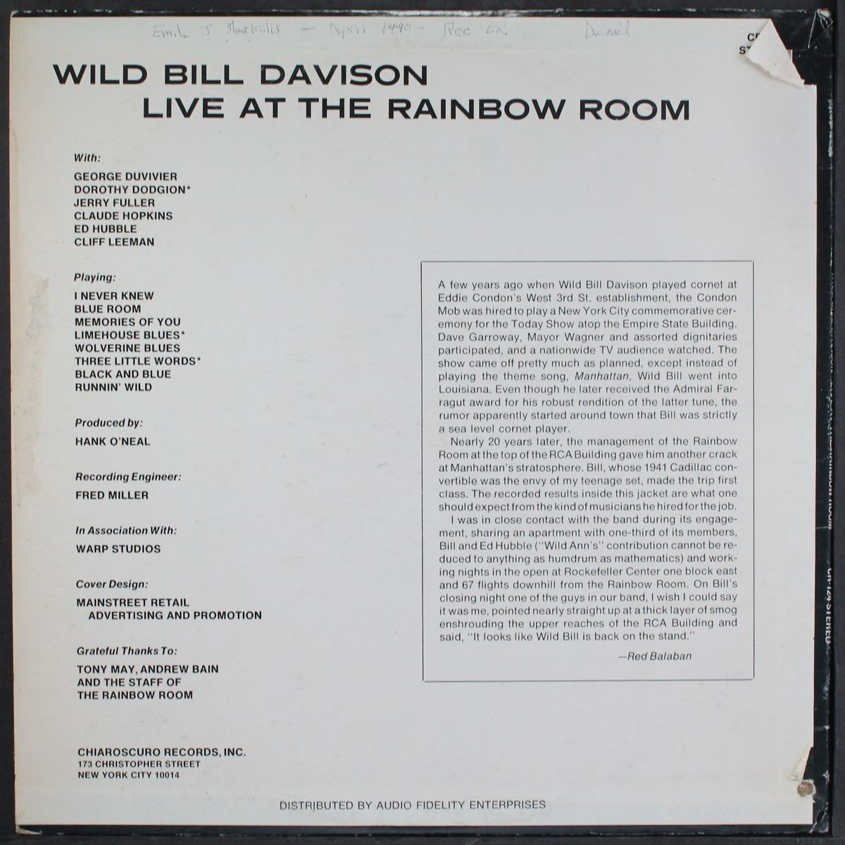 live at the rainbow room by WILD BILL DAVISON
