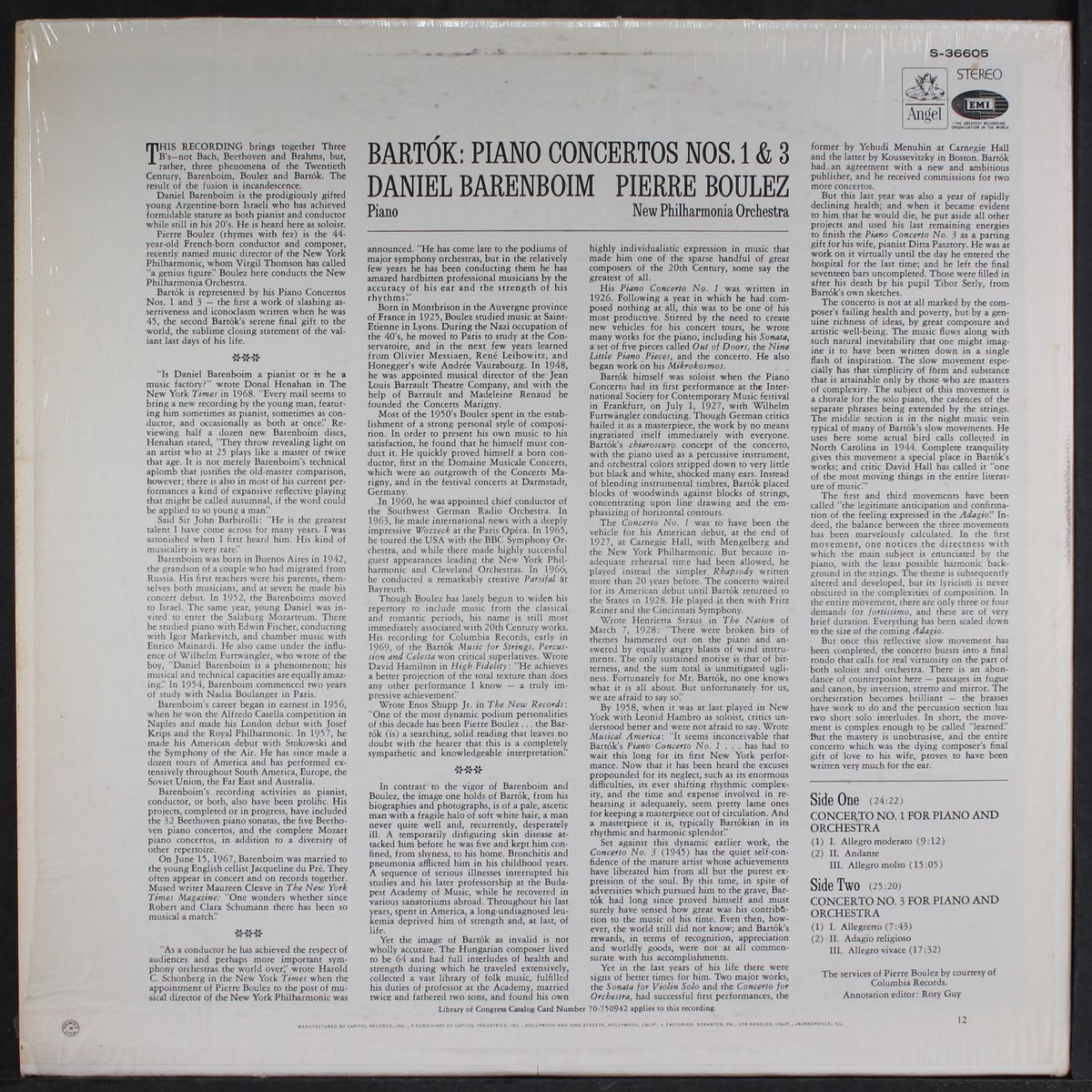 bartok: piano concertos nos. 1 & 3 by DANIEL BARENBOIM