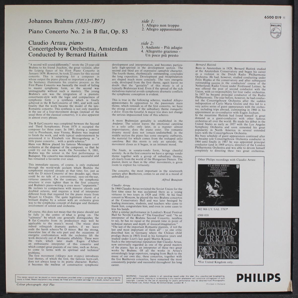 brahms: concerto no. 2 in b flat by CLAUDIO ARRAU