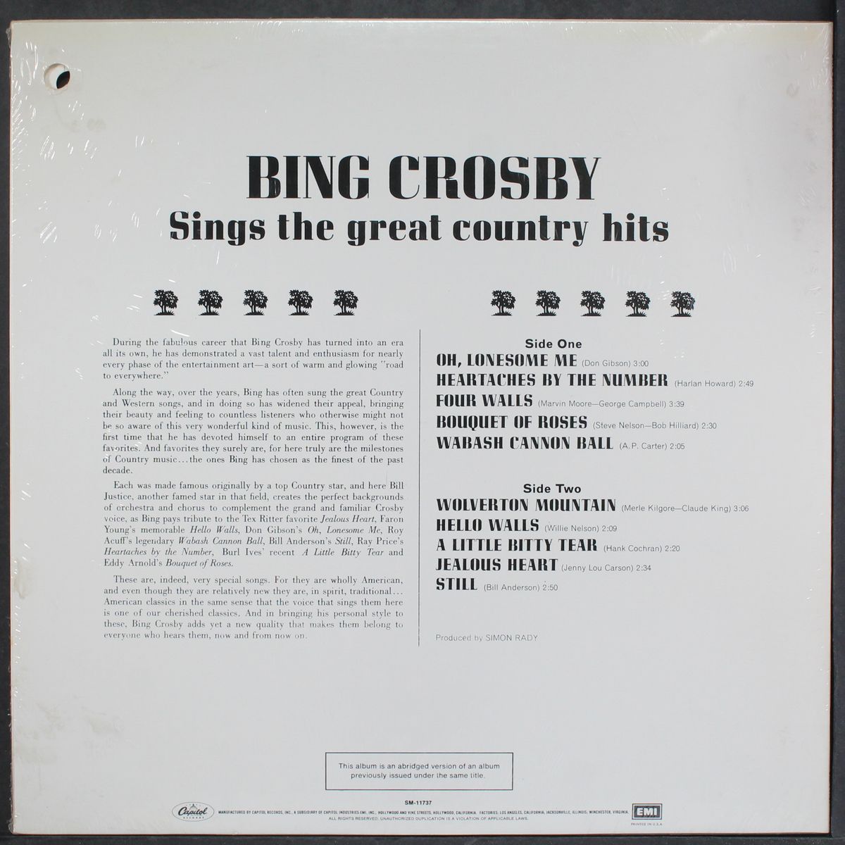 sings the great country hits by BING CROSBY