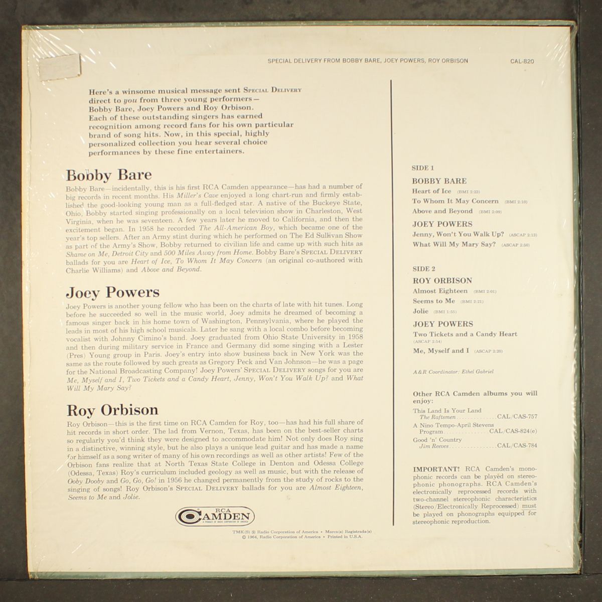 special delivery by BOBBY BARE, JOEY POWERS, ROY ORBISON