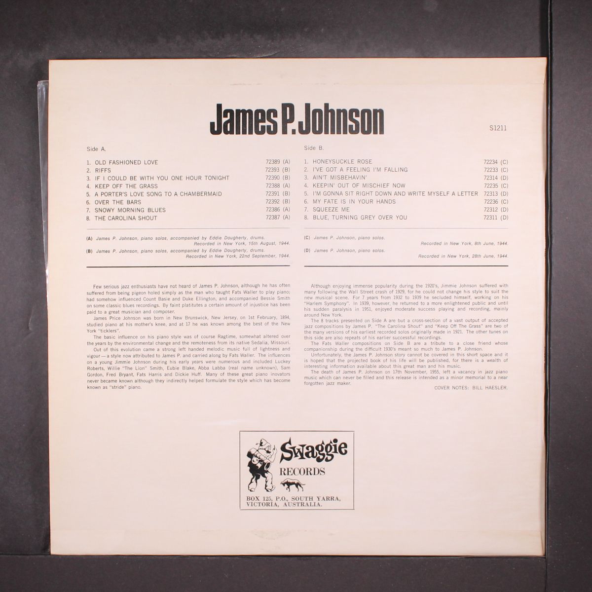 harlem stride piano solos - 1944 by JAMES P. JOHNSON