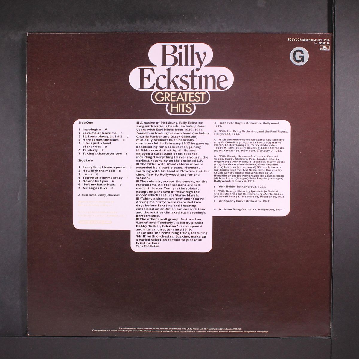 greatest hits by BILLY ECKSTINE