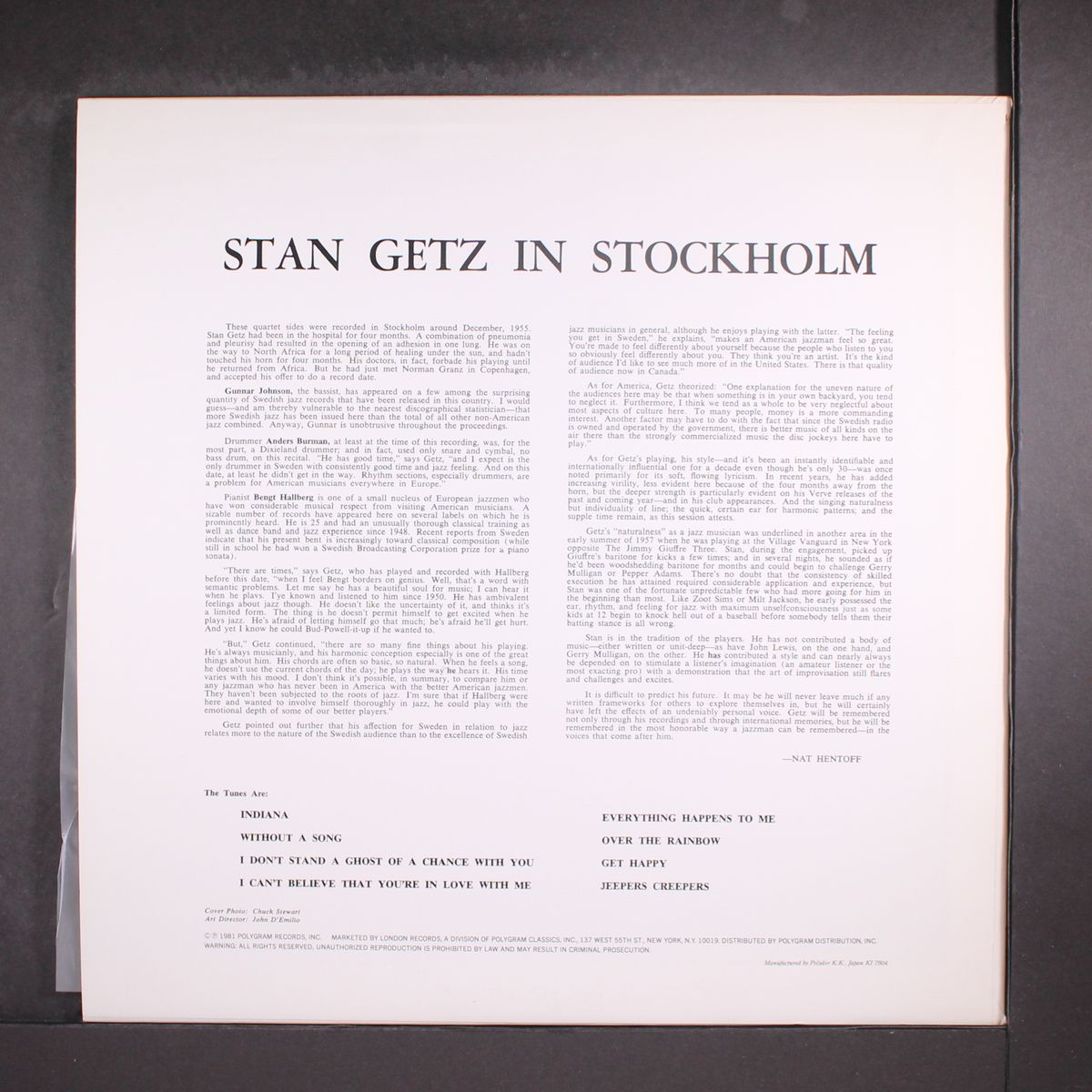 stan getz in stockholm by STAN GETZ