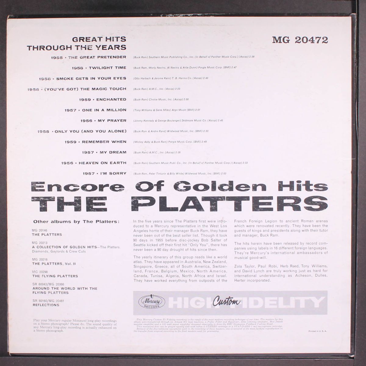 encore of golden hits by PLATTERS