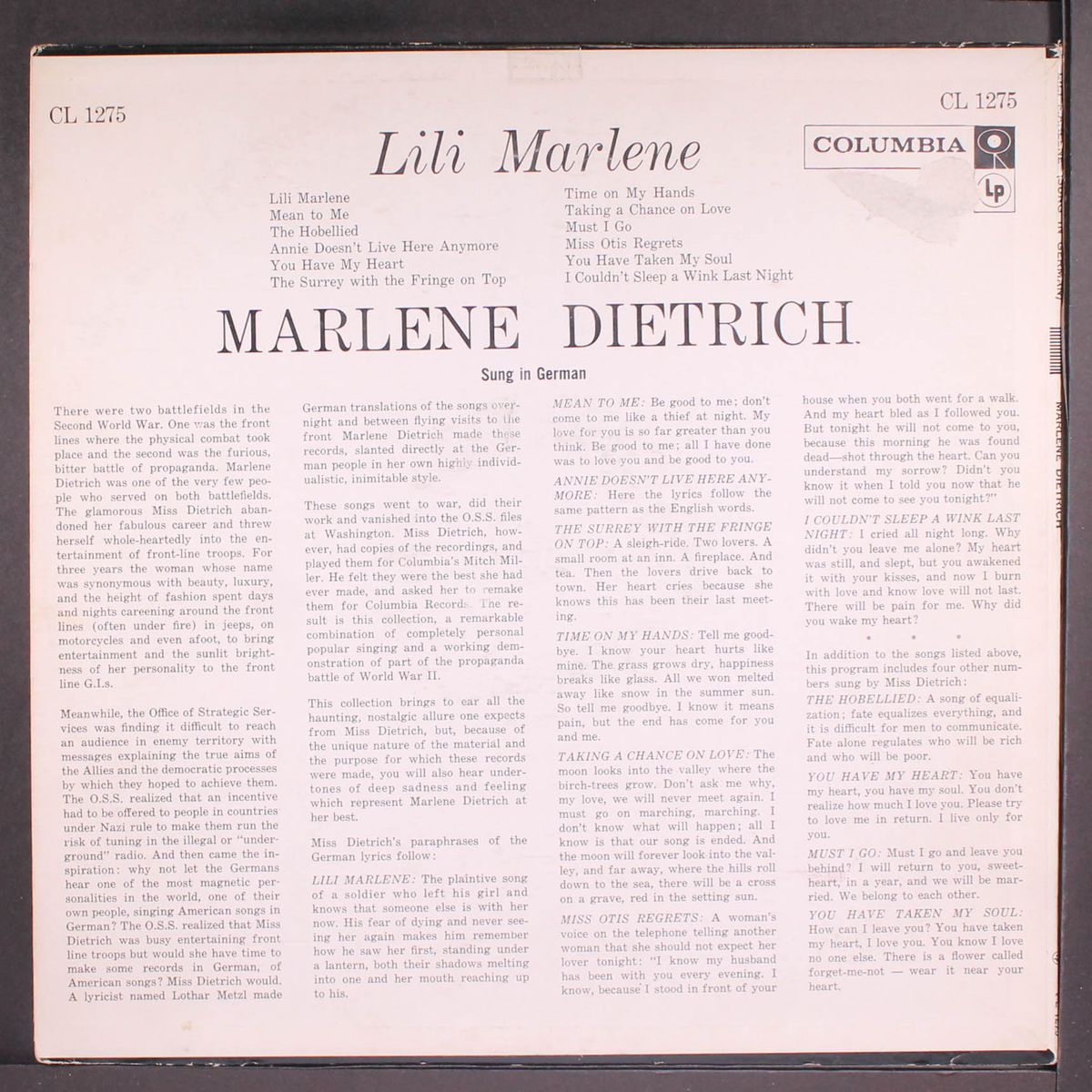 lili marlene by MARLENE DIETRICH