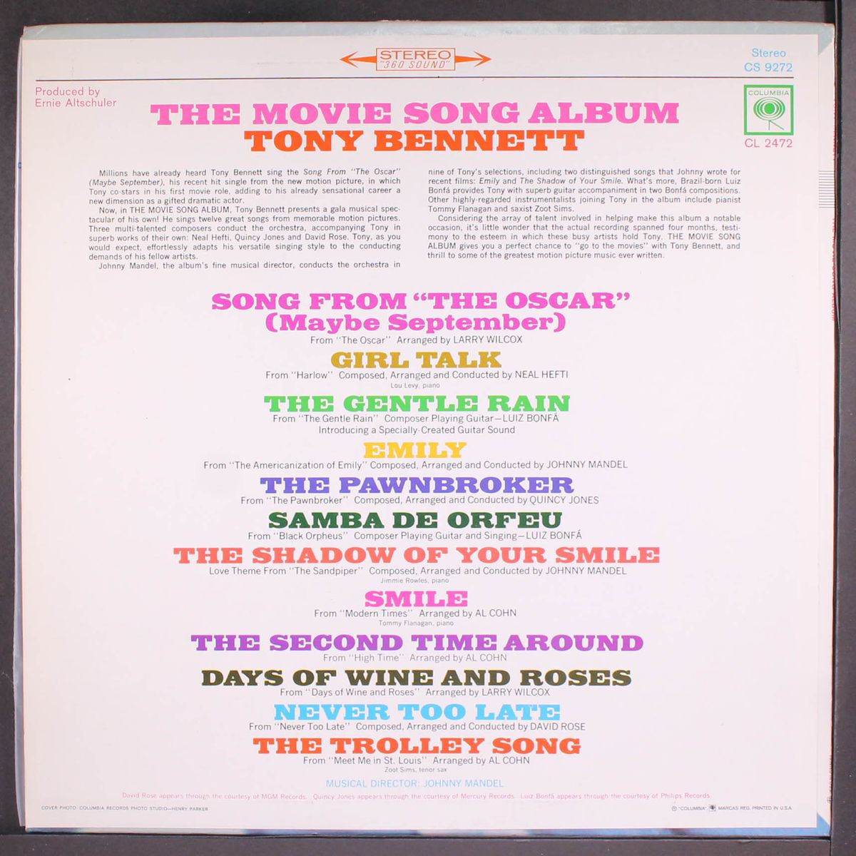 the movie song album by TONY BENNETT