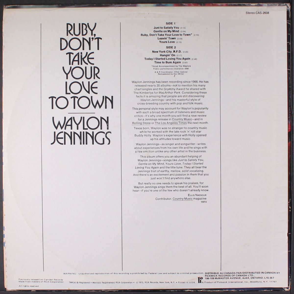 ruby, don't take your love to town by WAYLON JENNINGS
