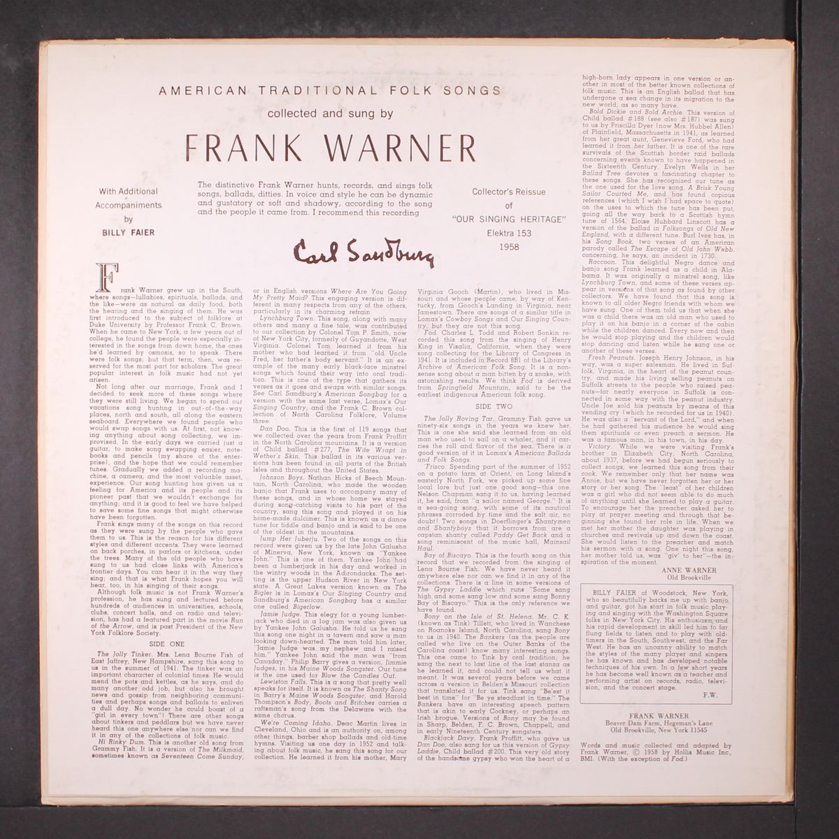 american traditional folk songs by FRANK WARNER