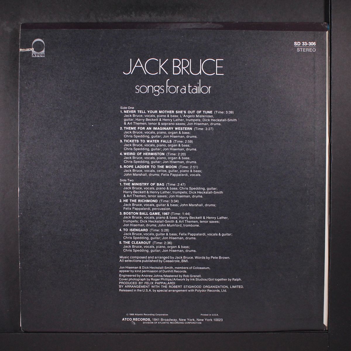 songs for a tailor by JACK BRUCE