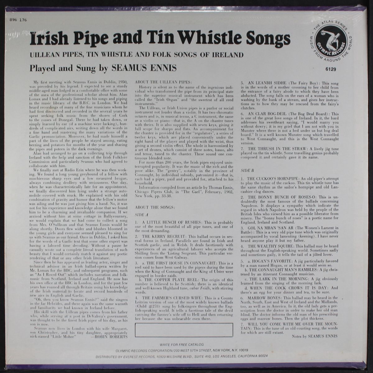 irish pipe & tin whistle songs by SEAMUS ENNIS