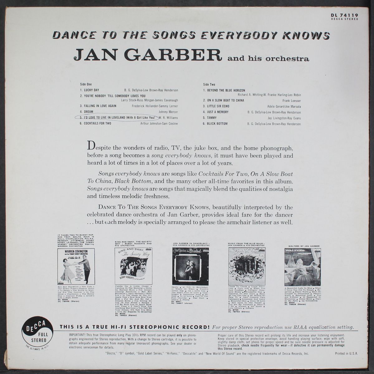 dance to the songs everybody knows by JAN GARBER