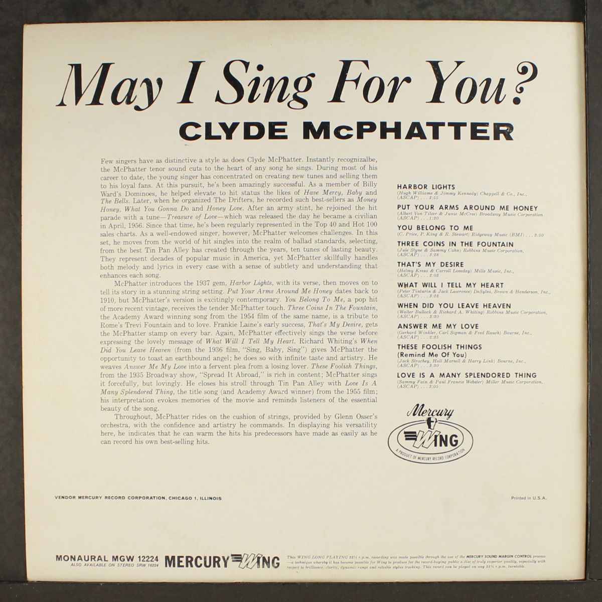 may i sing for you? by CLYDE MCPHATTER