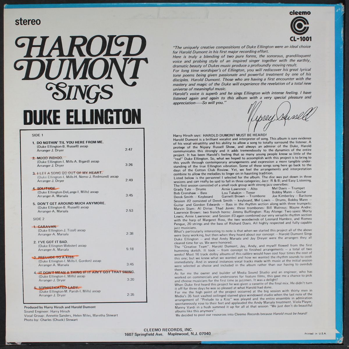sings duke ellington by HAROLD DUMONT