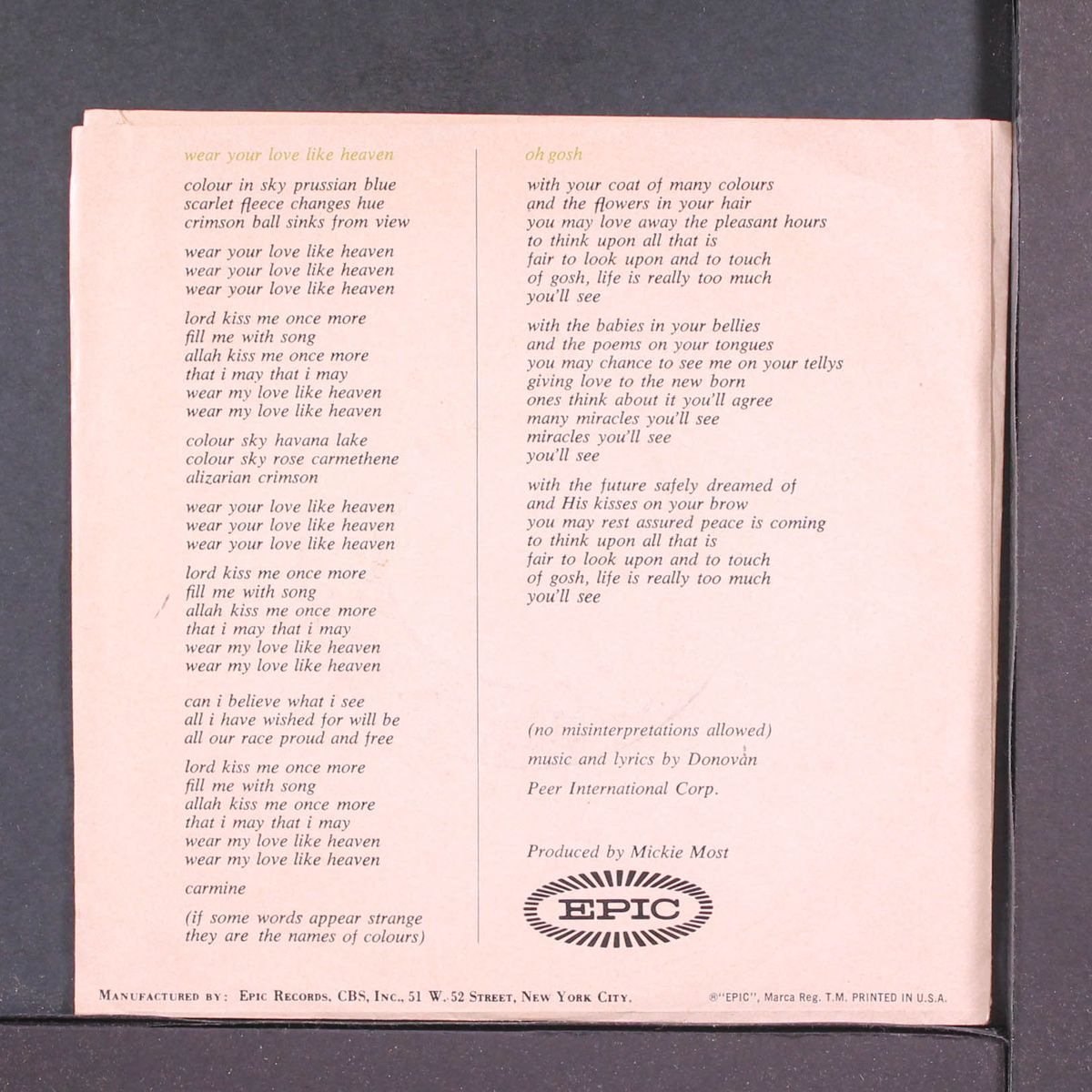 wear your love like heaven / oh gosh by DONOVAN
