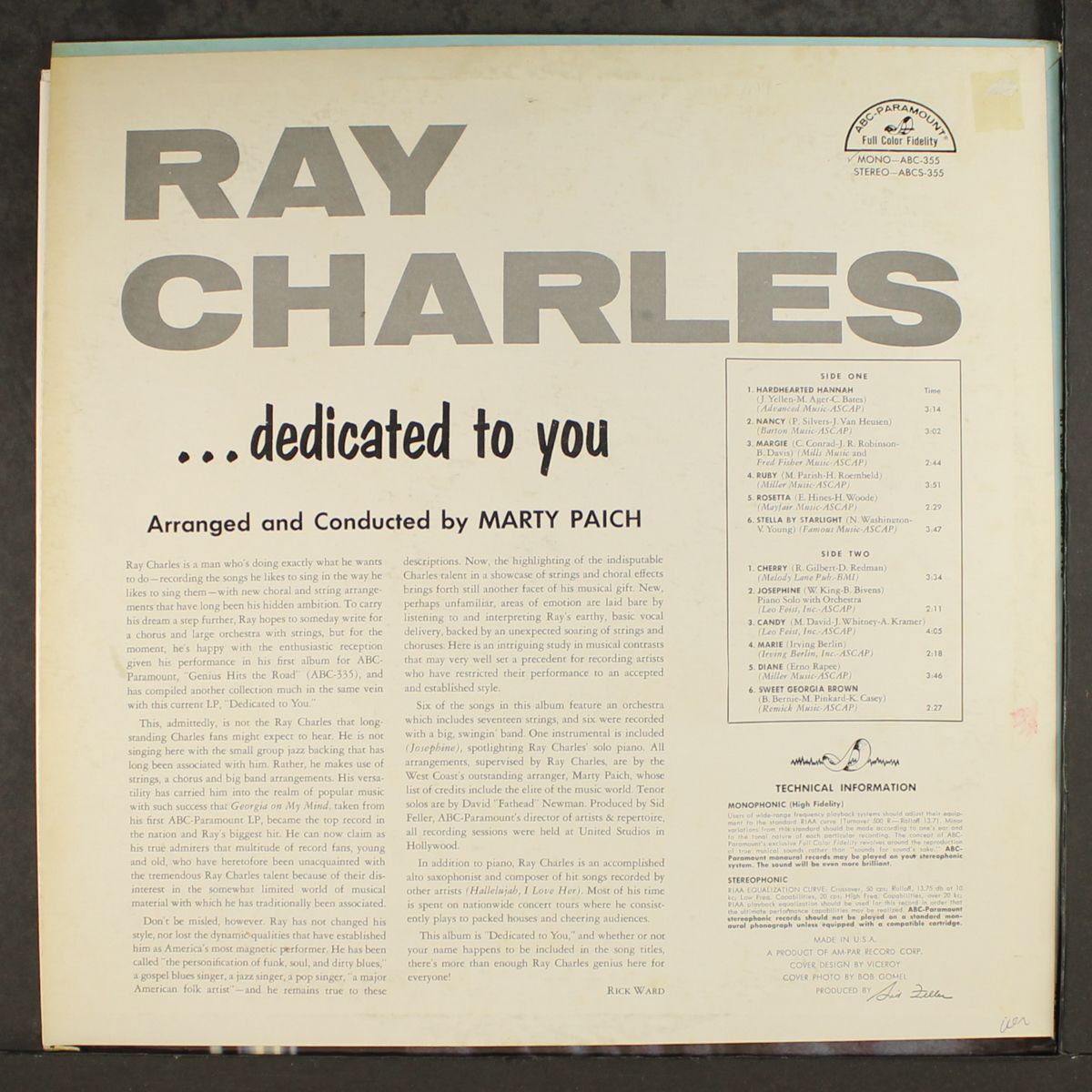 dedicated to you by RAY CHARLES