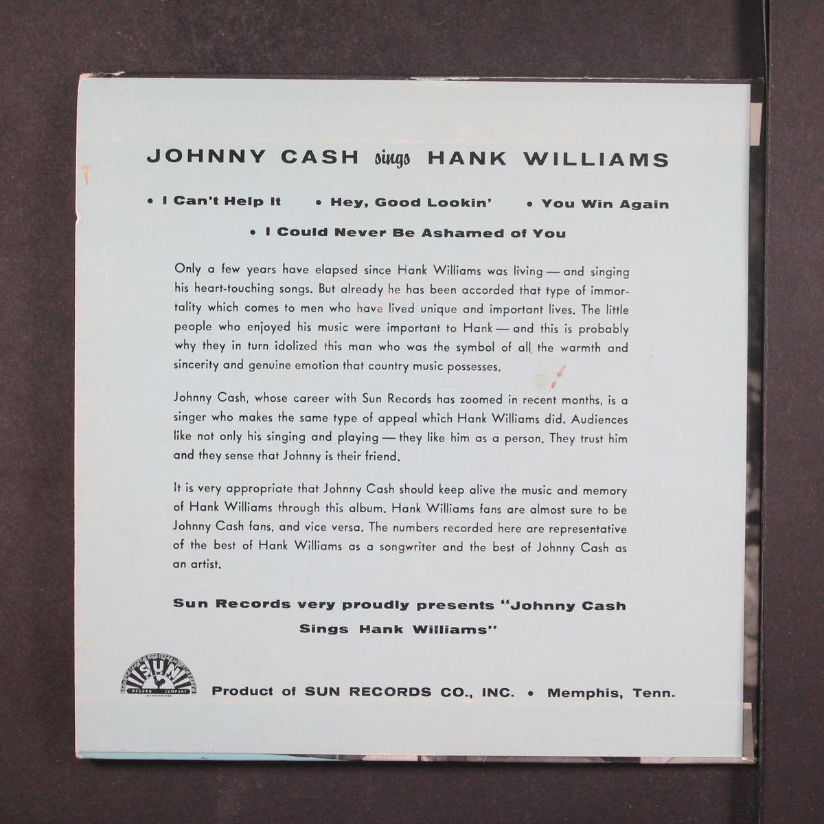 sings hank williams by JOHNNY CASH