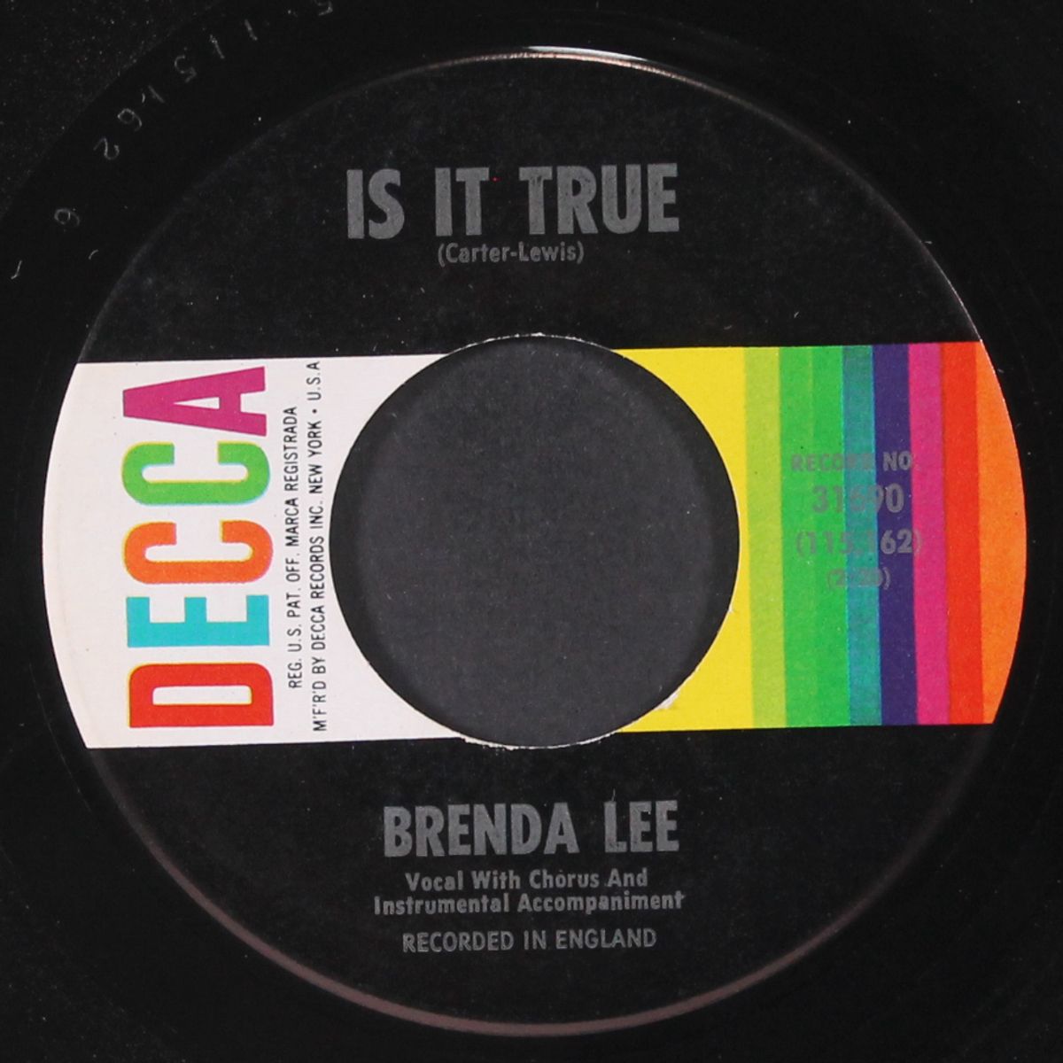 is it true / just behind the rainbow by BRENDA LEE