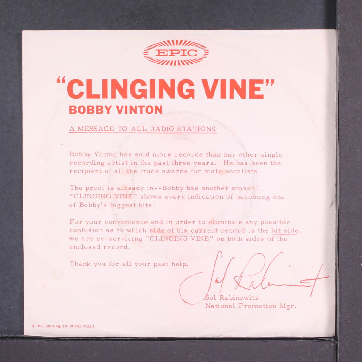 clinging vine by BOBBY VINTON