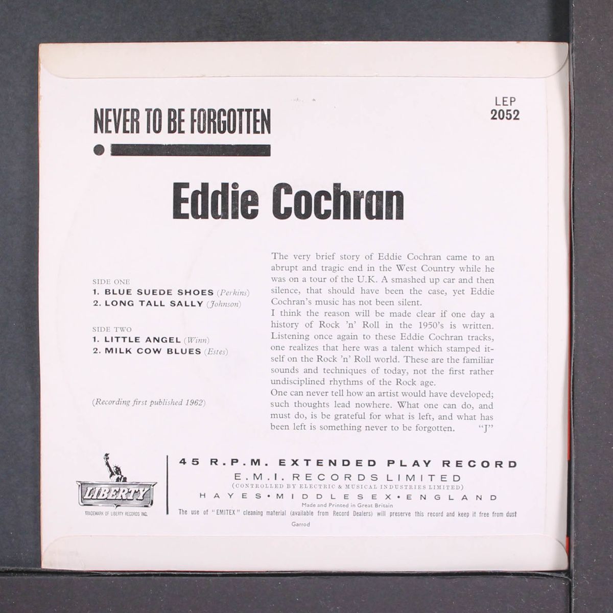 never be forgotten by EDDIE COCHRAN