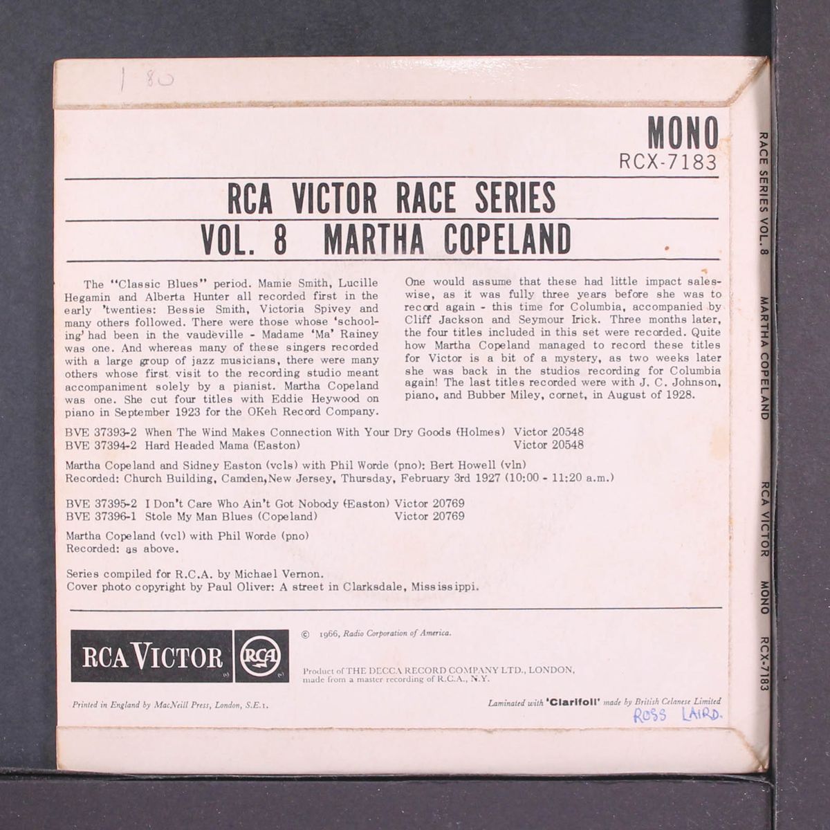 rca victor race series, vol. 8 by MARTHA COPELAND