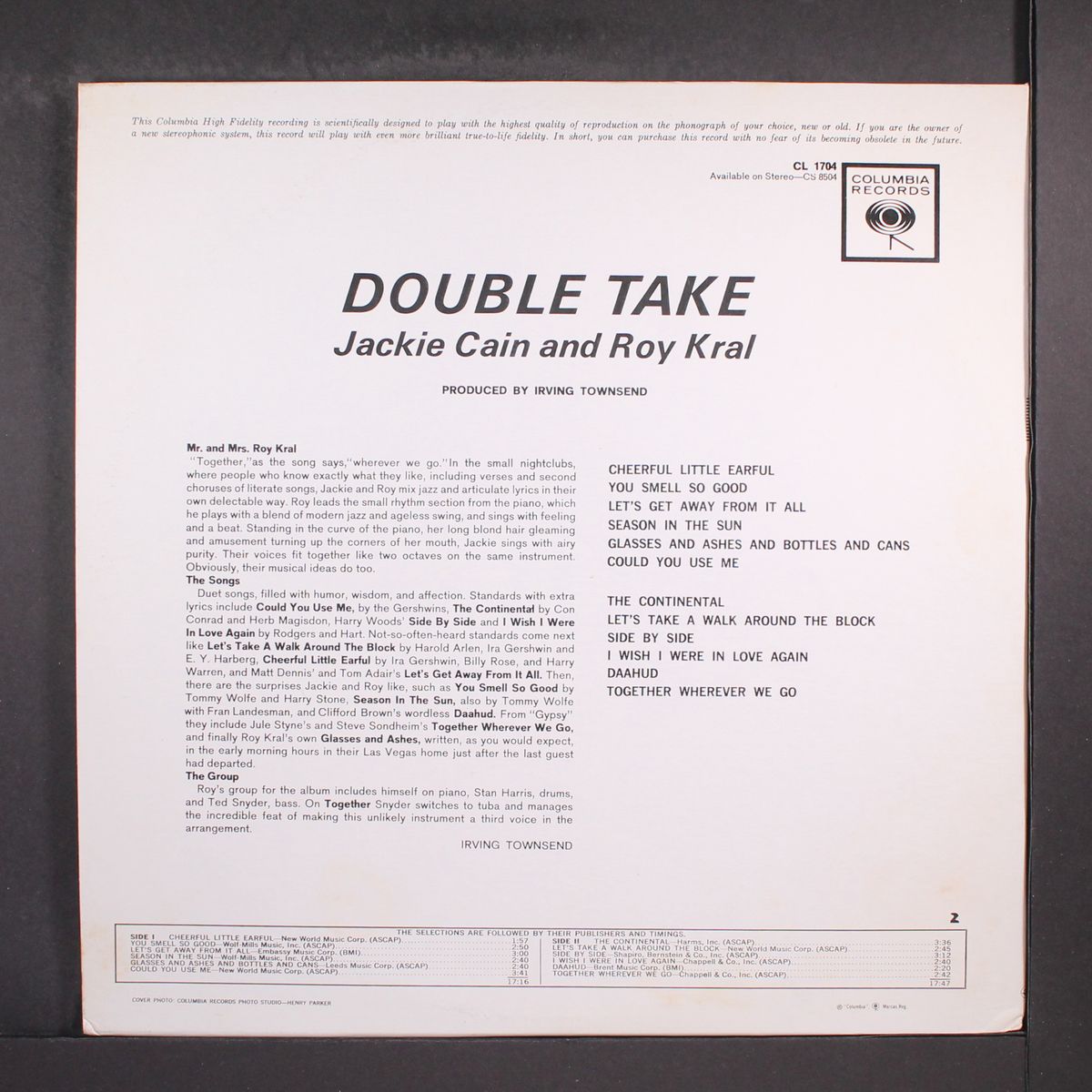 double take by JACKIE CAIN & ROY KRAL