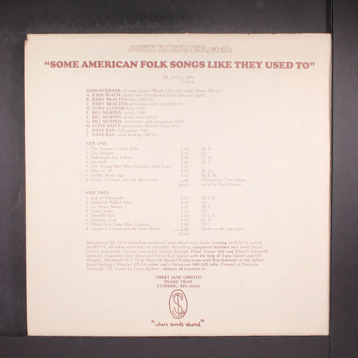 some american folk songs like they used to by JOHN KOERNER