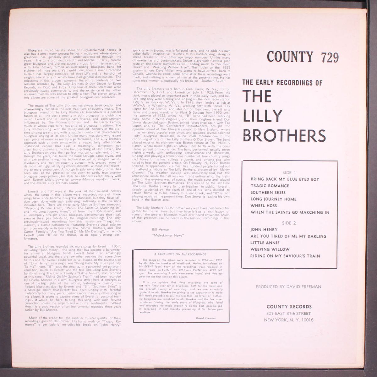 early recordings by LILLY BROTHERS & DON STOVER