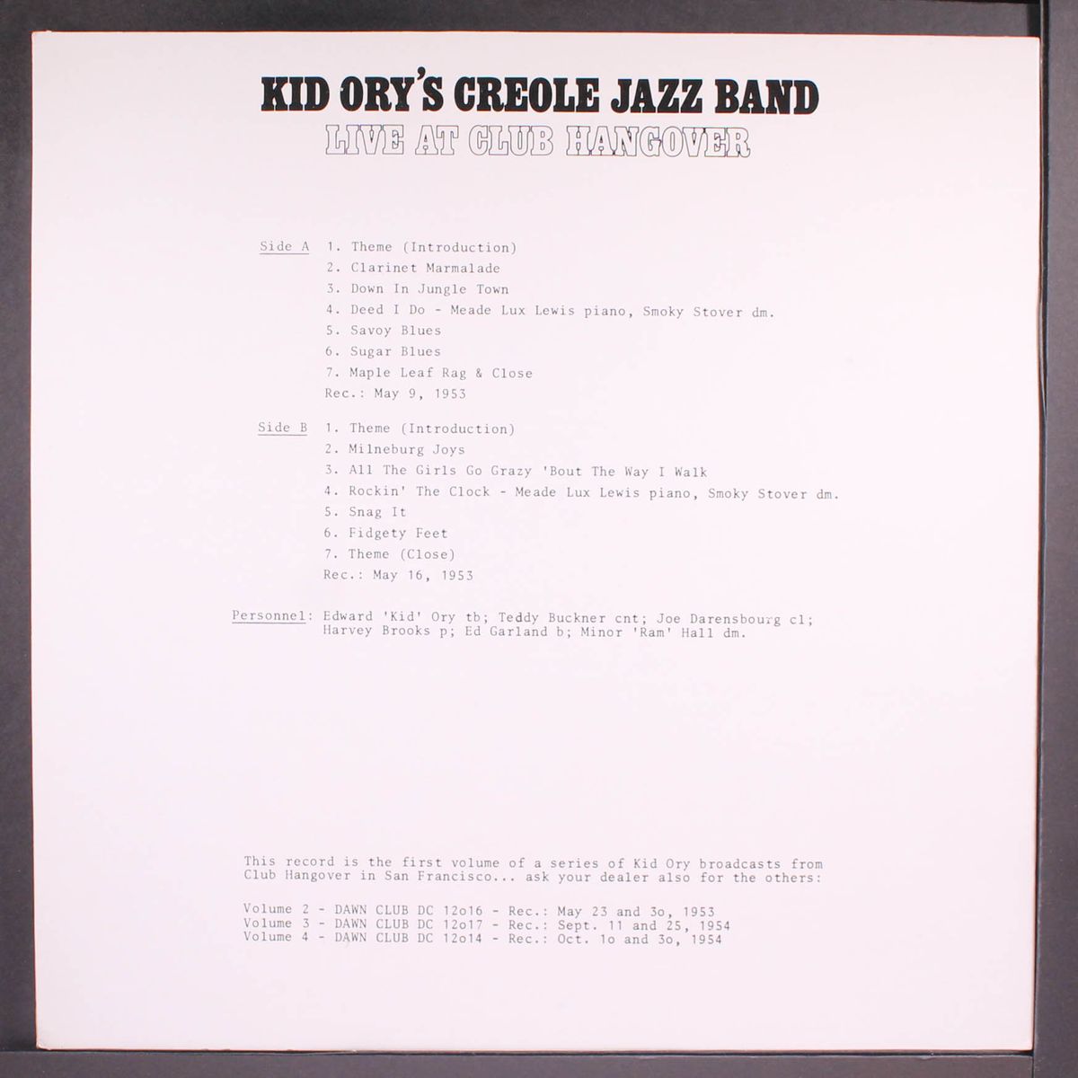 live at club hangover, vol. 1 by KID ORY