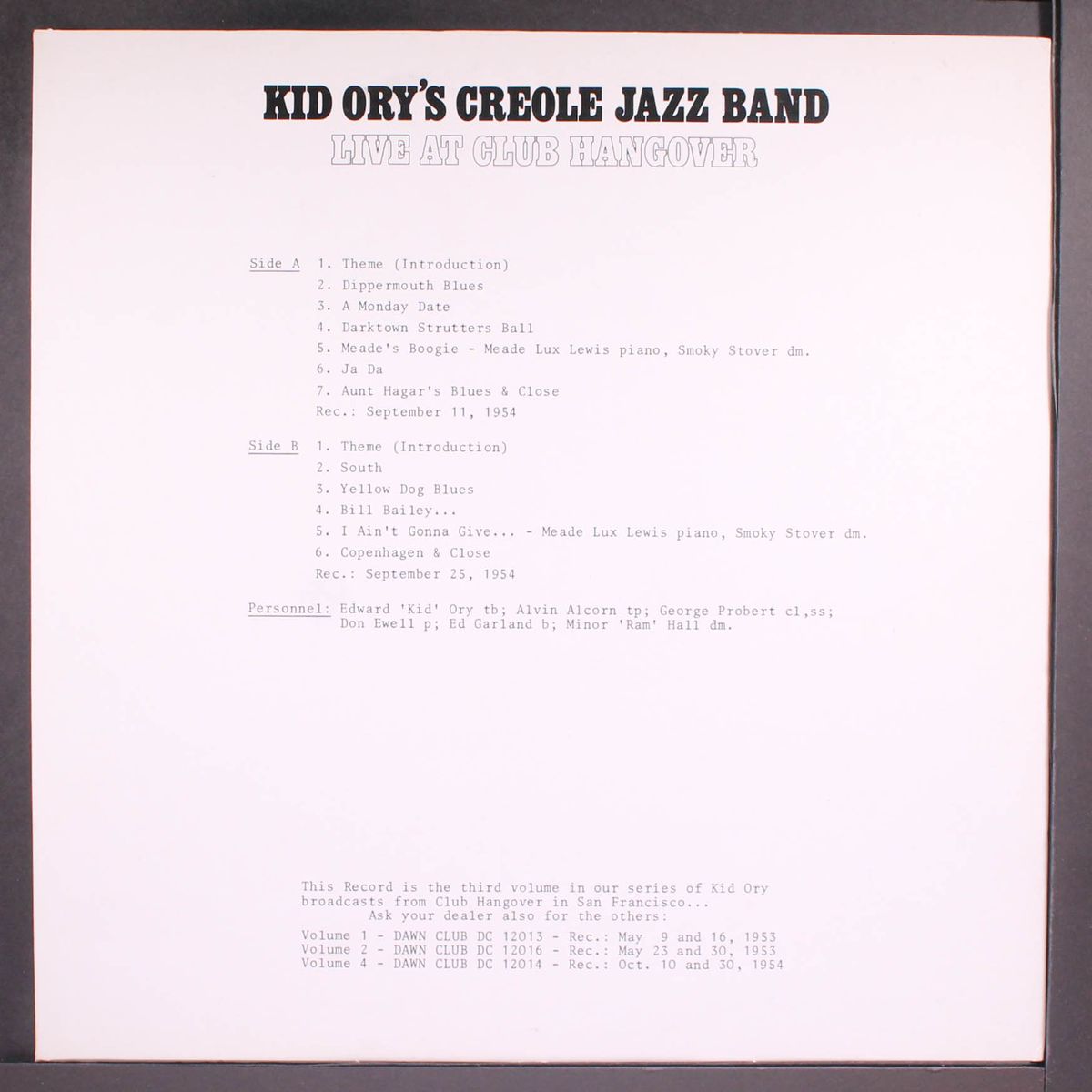 live at club hangover, vol. 3 by KID ORY