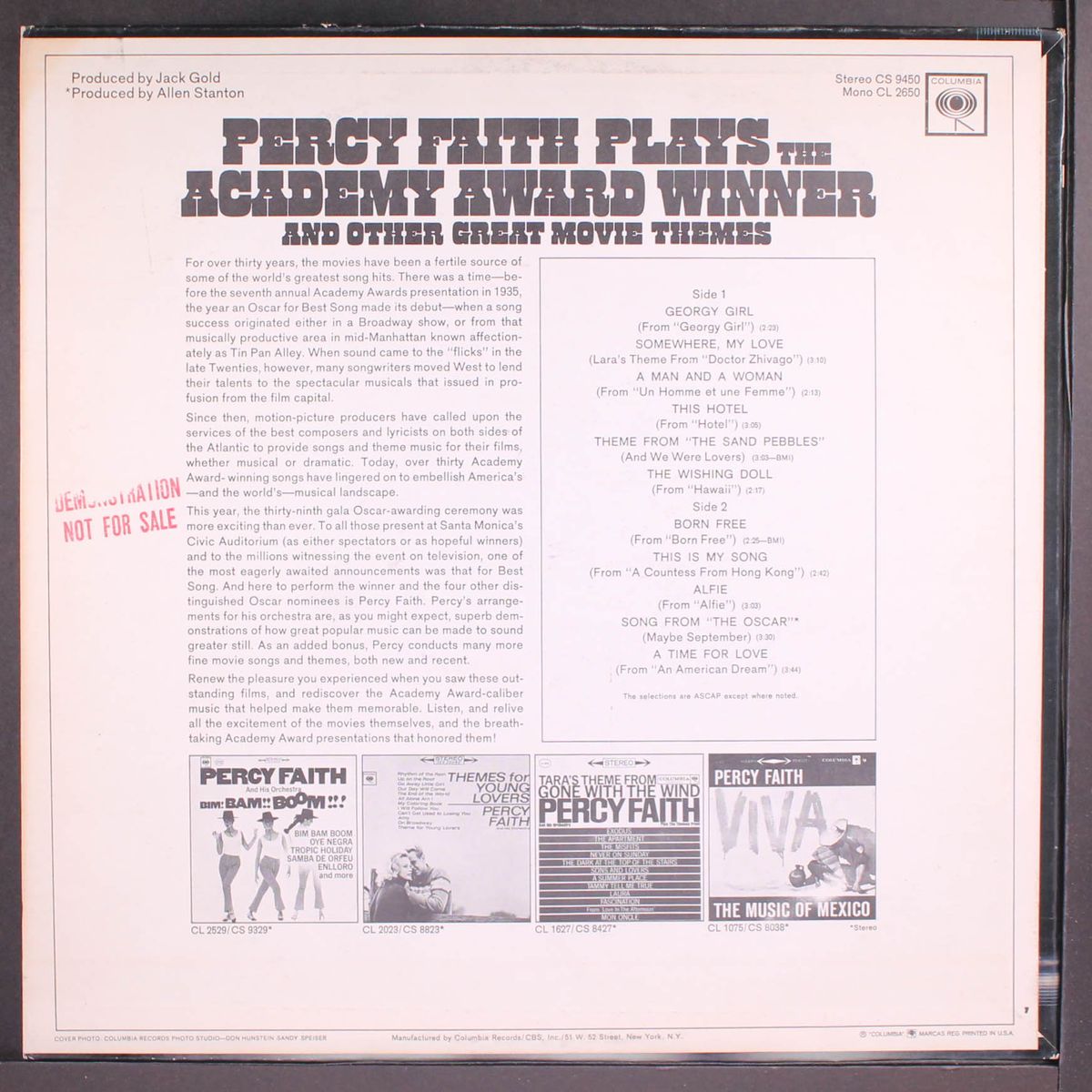 plays the academy award winner by PERCY FAITH