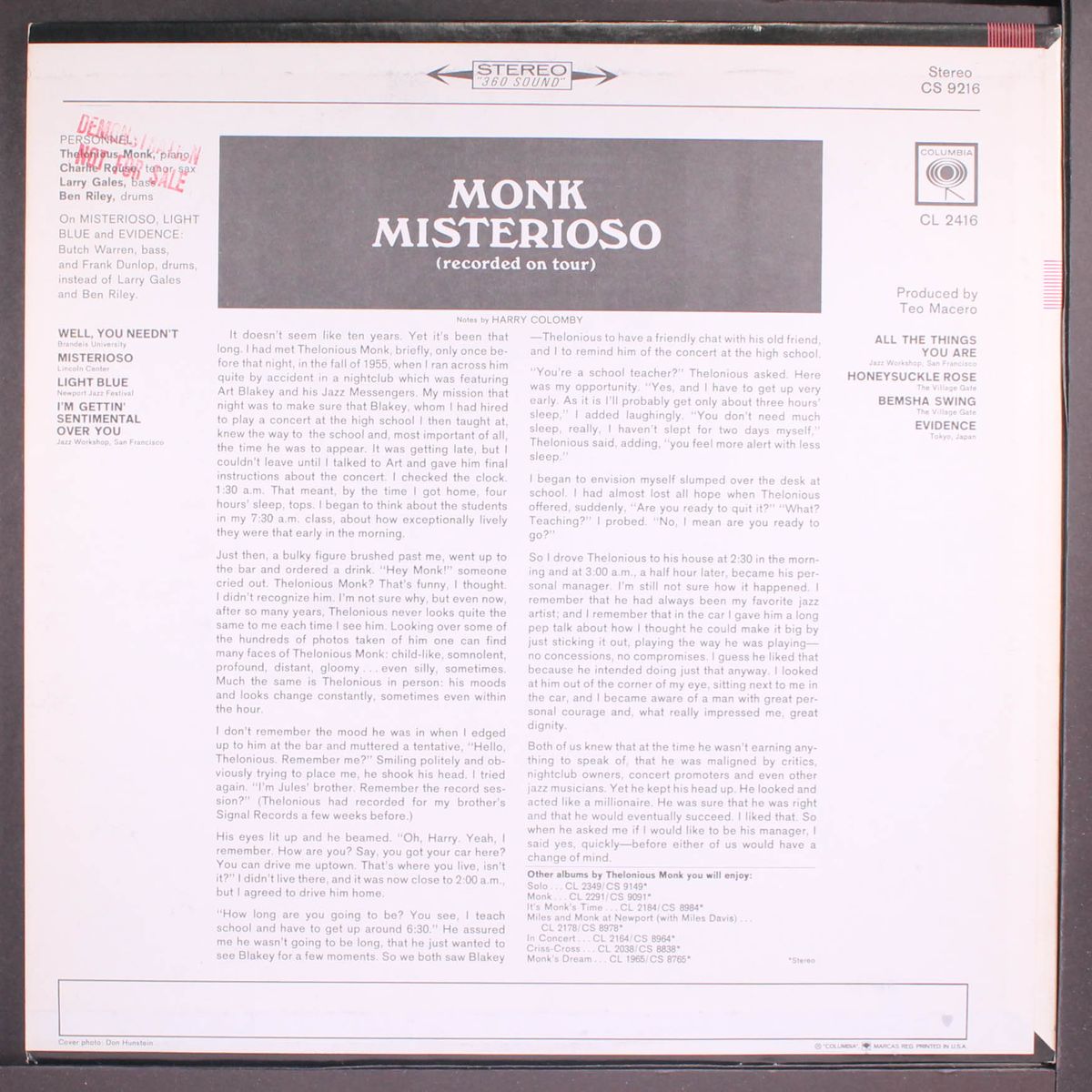 monk misterioso by THELONIOUS MONK