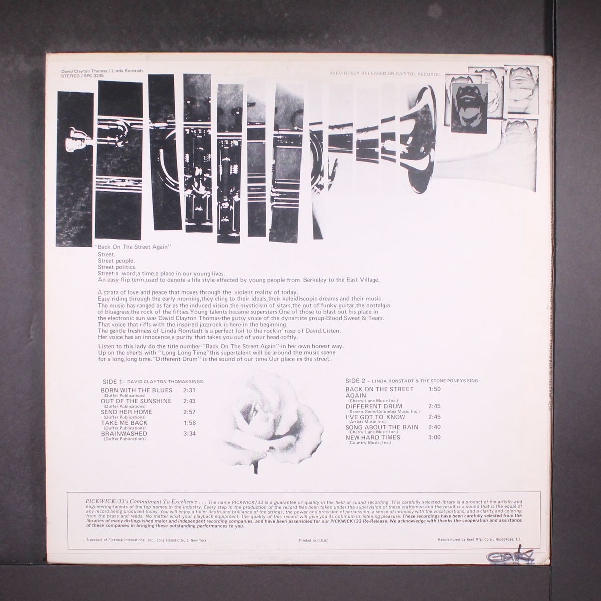 back on the street again by DAVID CLAYTON THOMAS, LINDA RONSTADT & STONE PONEYS